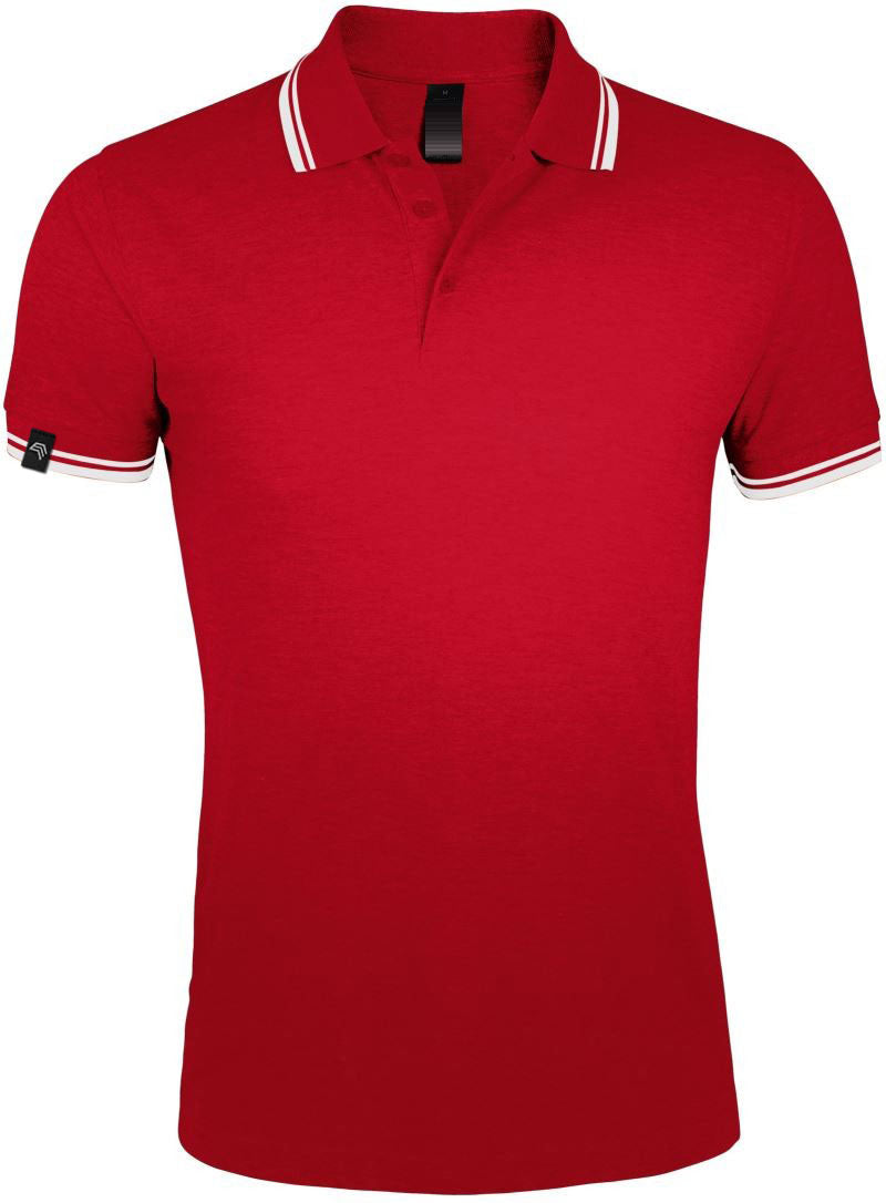 SLS 0577 ― Kontraststreifen Polo Shirt - Rot / Weiß