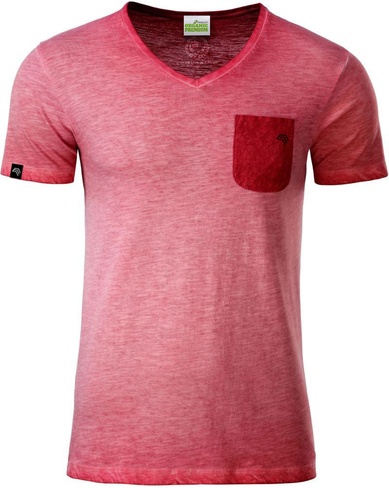 Auslaufartikel ― JAN 8016 ― Herren Bio-Baumwolle V-Neck Flammgarn T-Shirt - Chili Rot