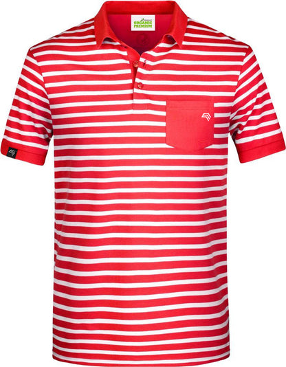 JAN 8030 ― Unisex Bio-Baumwolle Polo Shirt gestreift - Rot / Weiß
