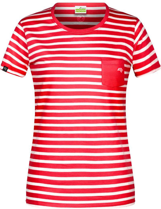 JAN 8027 ― Damen Bio-Baumwolle Streifen T-Shirt gestreift - Rot / Weiß