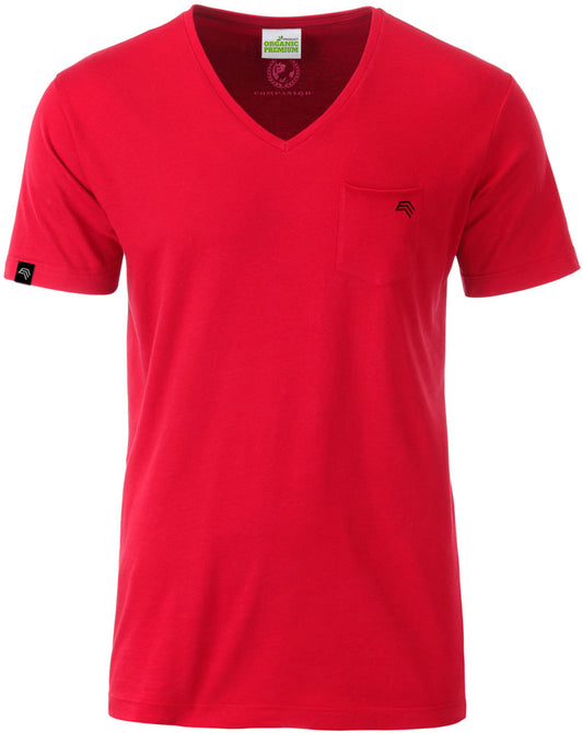 Auslaufartikel ― JAN 8004 ― Herren Bio-Baumwolle V-Neck T-Shirt mit Brusttasche - Rot