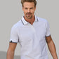 TJS 1407 ― Luxury Stripe Stretch Polo Shirt - Weiß / Navy Blau