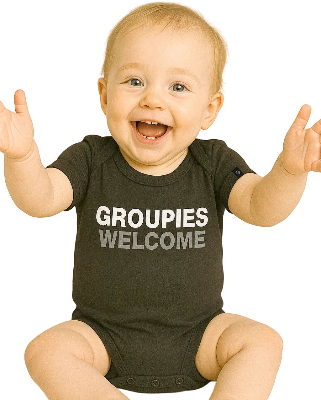 Groupies Welcome ― Baby Statement Strampler mit Bio-Baumwolle – Schwarz