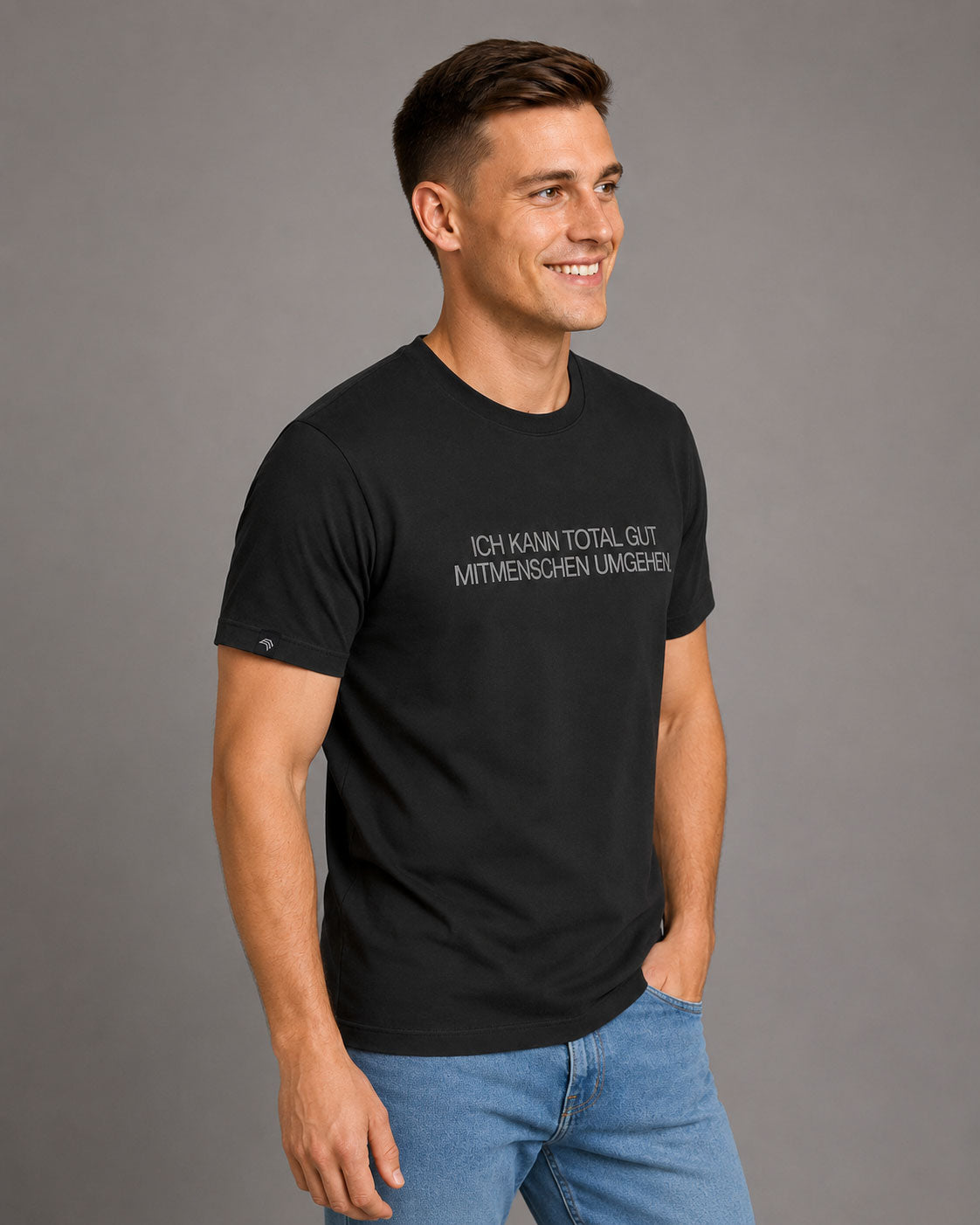 Ich kann total gut Mitmenschen umgehen ― Herren Unisex Statement T-Shirt – Schwarz