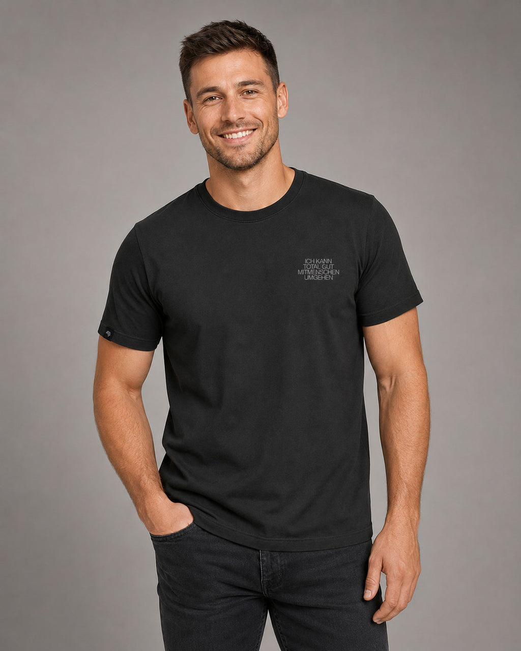 Ich kann total gut Mitmenschen umgehen ― Herren Unisex Statement T-Shirt – Schwarz