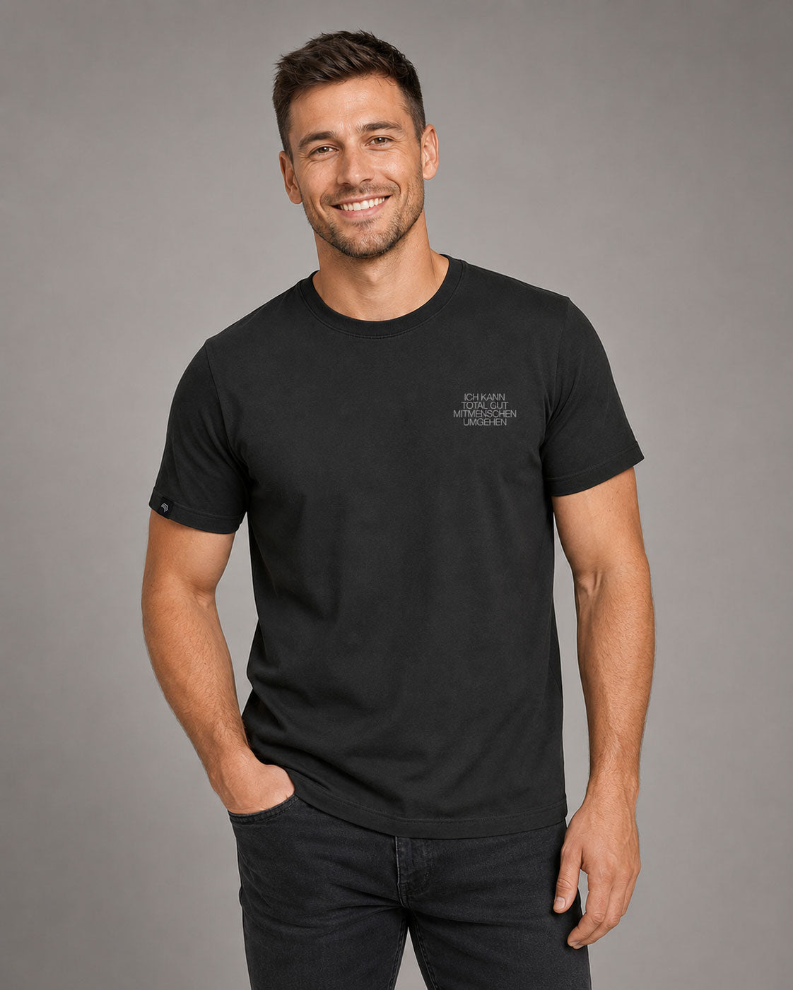 Ich kann total gut Mitmenschen umgehen ― Herren Unisex Statement T-Shirt – Schwarz