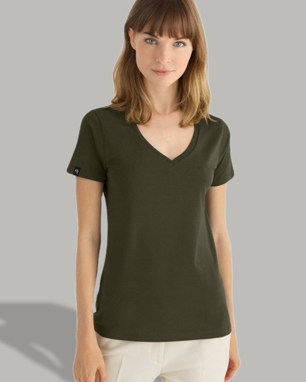 ― % ― BAC TW045 ― Damen Bio-Baumwolle V-Neck T-Shirt - Olive Grün / M