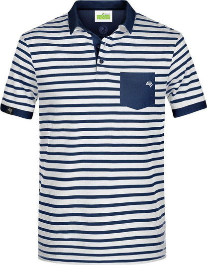 ― % ― JAN 8030 ― Unisex Bio-Baumwolle Polo Shirt gestreift - Weiß / Navy Blau [2XL]