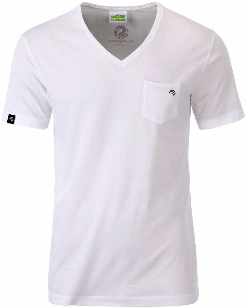 ― % ― JAN 8004/10A ― Bio-Baumwolle V-Neck T-Shirt mit Brusttasche - Weiß [M / L]