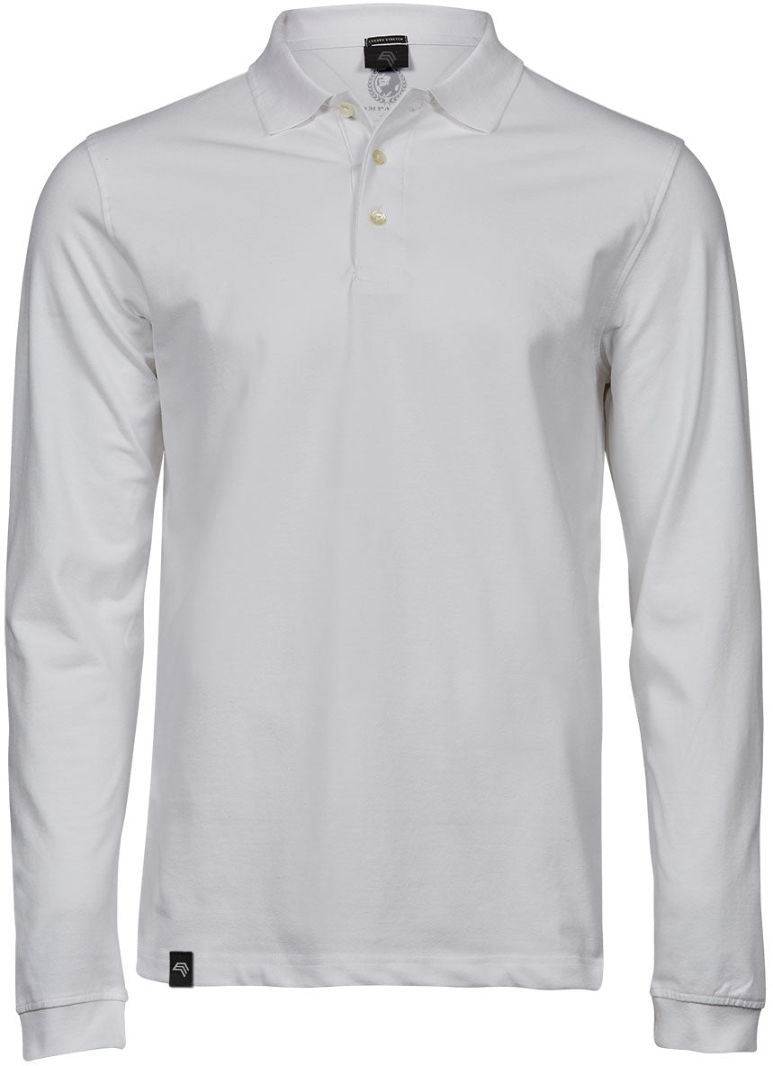TJS 1406 ― Luxury Longsleeve Stretch Polo Shirt - Weiß