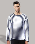 MTS M136 ― Weiches Unisex Bio-Baumwolle Longsleeve Sweatshirt gestreift - Navy Blau / Weiß