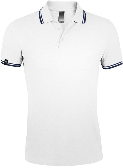 SLS 0577 ― Kontraststreifen Polo Shirt - Weiß / Navy Blau