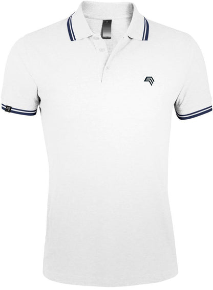 ― % ― SLS 0577/10A ― Kontraststreifen Polo Shirt - Weiß / Navy Blau [L]