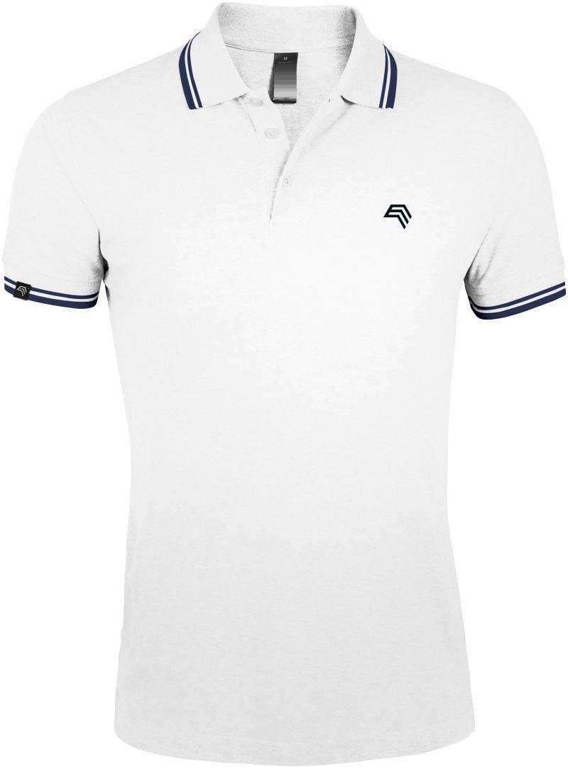 ― % ― SLS 0577 ― Kontraststreifen Polo Shirt - Weiß / Navy Blau [L]