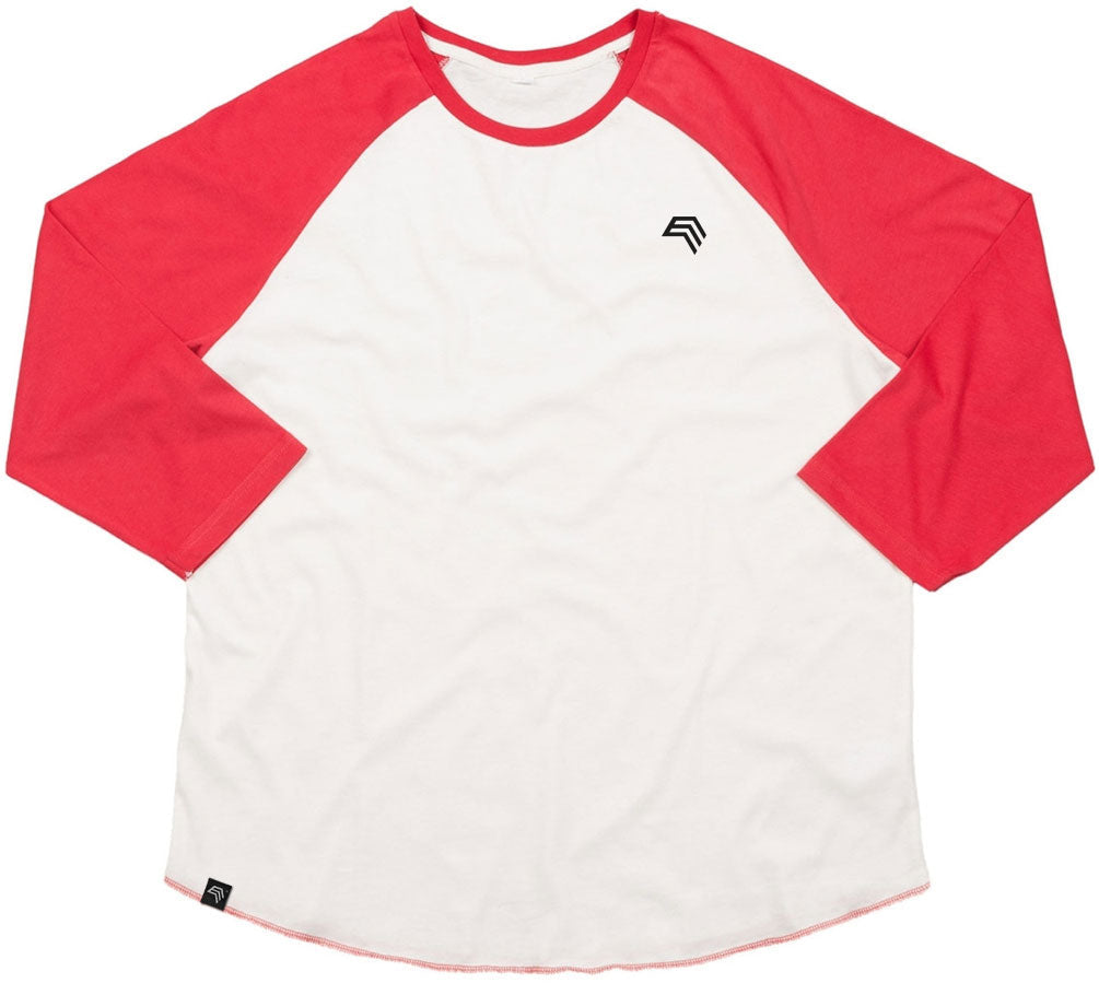 MTS M088 — Bi-Color Baseball Peach-Finish Longsleeve T-Shirt - Natural White / Red