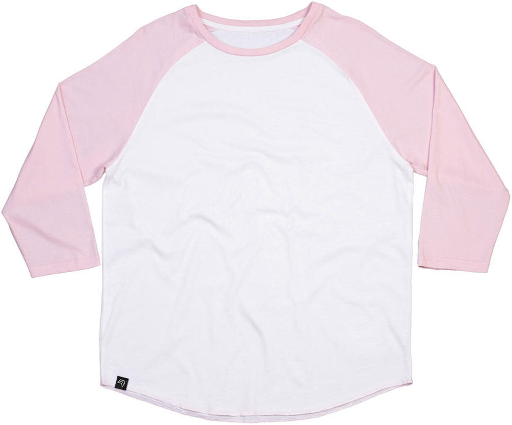 — % — MTS M088/ — Bi-Color Baseball Peach-finish Longsleeve T-Shirt - White / Soft Pink [L]