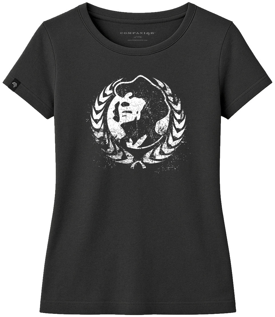 Ear of Wheat Wreath COMPANIEER ― Women's Portrait Logo Girlie T-Shirt – Black
