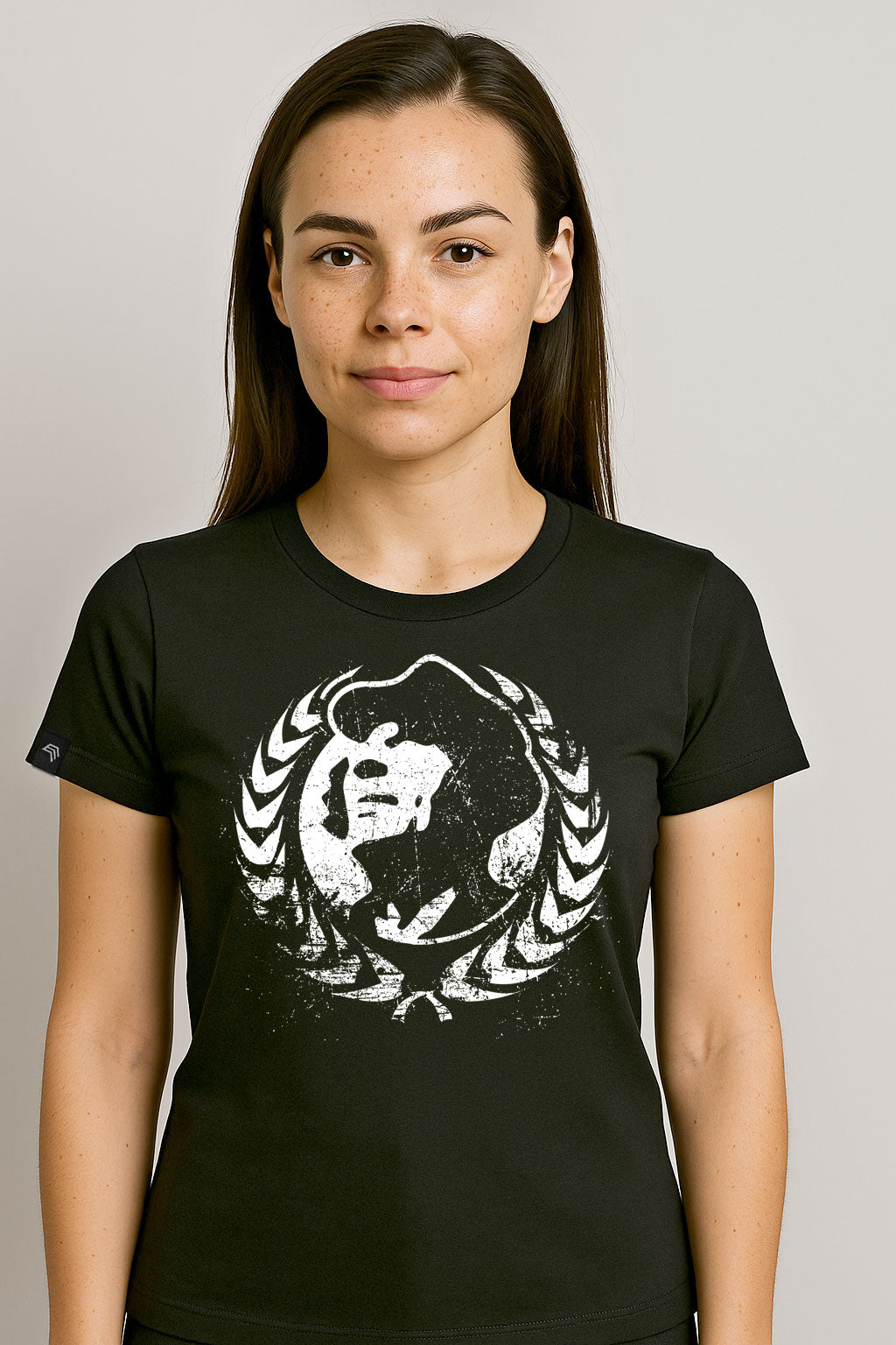 Ear of Wheat Wreath COMPANIEER ― Women's Portrait Logo Girlie T-Shirt – Black