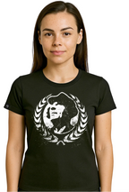 Ear of Wheat Wreath COMPANIEER ― Women's Portrait Logo Girlie T-Shirt – Black