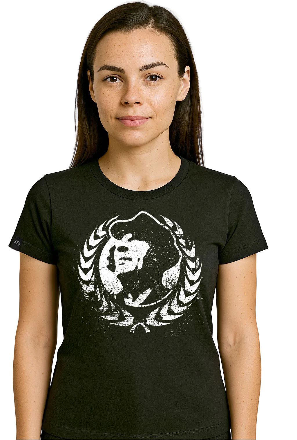Ear of Wheat Wreath COMPANIEER ― Women's Portrait Logo Girlie T-Shirt – Black