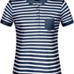 JAN 8029 ― Damen Bio Baumwolle Streifen Polo Shirt - Navy Blau / Weiß