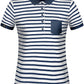 JAN 8029 ― Damen Bio Baumwolle Streifen Polo Shirt - Weiß / Navy Blau
