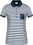 Auslaufartikel / Restposten ― JAN 8029 ― Damen Bio Baumwolle Streifen Polo Shirt - Weiß / Navy Blau