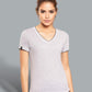 KRB K394 ― Damen Piqué-Trikot V-Neck T-Shirt - Melange Grau / Blau / Weiß