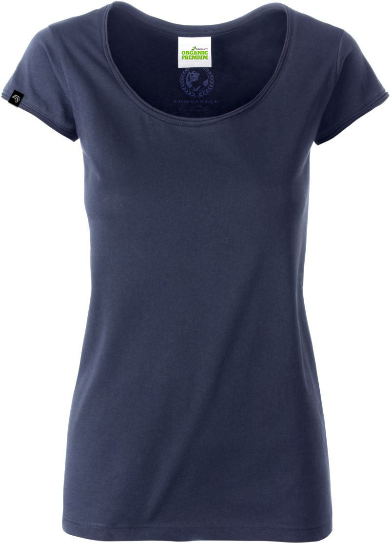 ― % ― JAN 8001 ― Damen Bio-Baumwolle Rollsaum T-Shirt - Navy Blau / XL