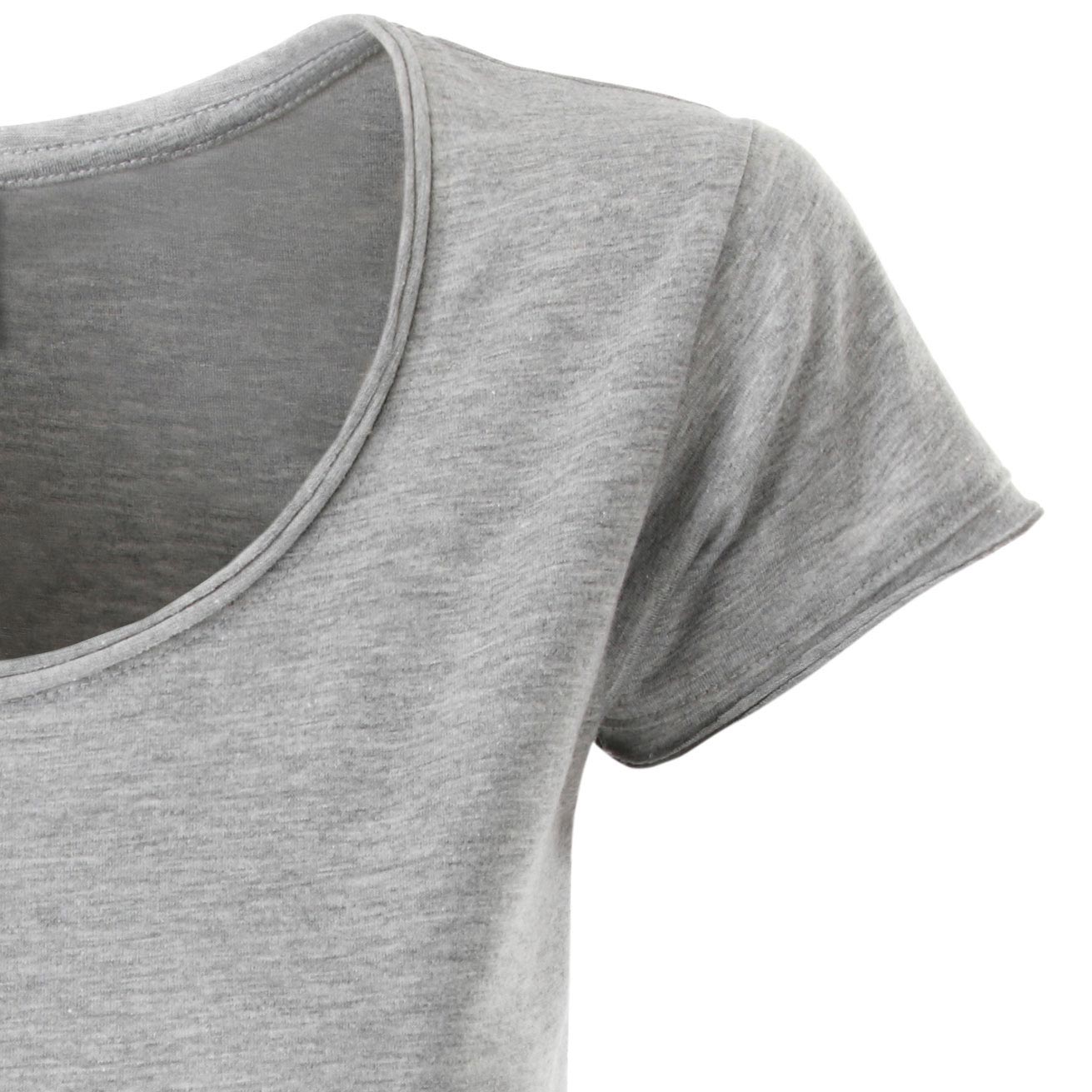― % ― JAN 8001 ― Damen Bio-Baumwolle Rollsaum T-Shirt - Heather Grau Melange / XS