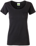 — % — JAN 8003/ — Women's Organic Cotton T-Shirt with Chest Pocket - Black [S / XL / 2XL]