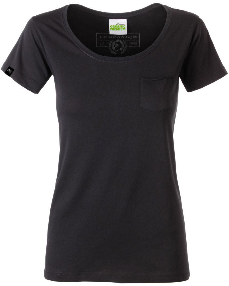 ― % ― JAN 8003 ― Damen Bio-Baumwolle T-Shirt mit Brusttasche - Schwarz / S / XL / 2XL