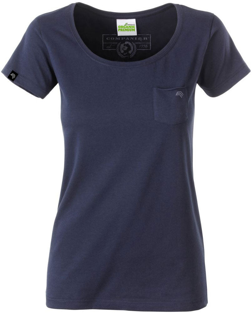 ― % ― JAN 8003 ― Women's Organic Cotton T-Shirt with Chest Pocket - Navy Blue [XS]