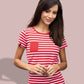 JAN 8027 ― Damen Bio-Baumwolle Streifen T-Shirt gestreift - Weiß / Navy Blau