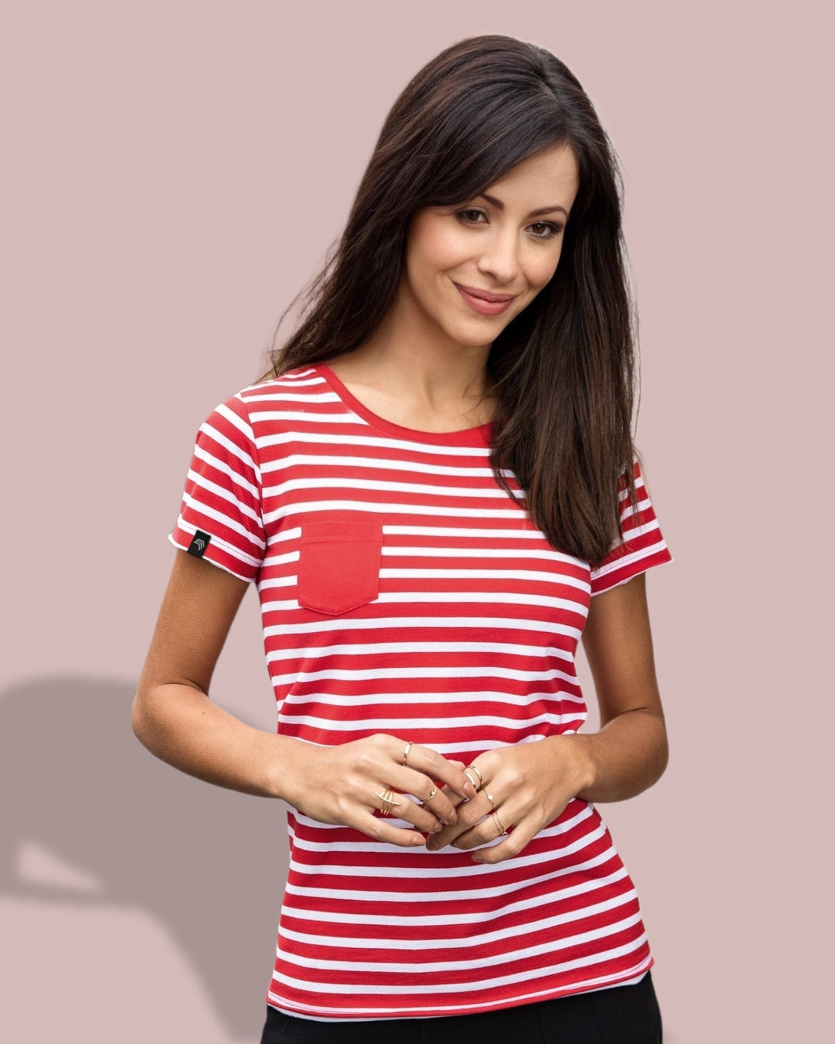 ― % ― JAN 8027 ― Women's Bio-Baumwolle Streifen T-Shirt - Rot / Weiß / XL