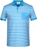 ― % ― JAN 8030 ― Organic Cotton Stripe Polo Shirt - Atlantic Blue / White [M]