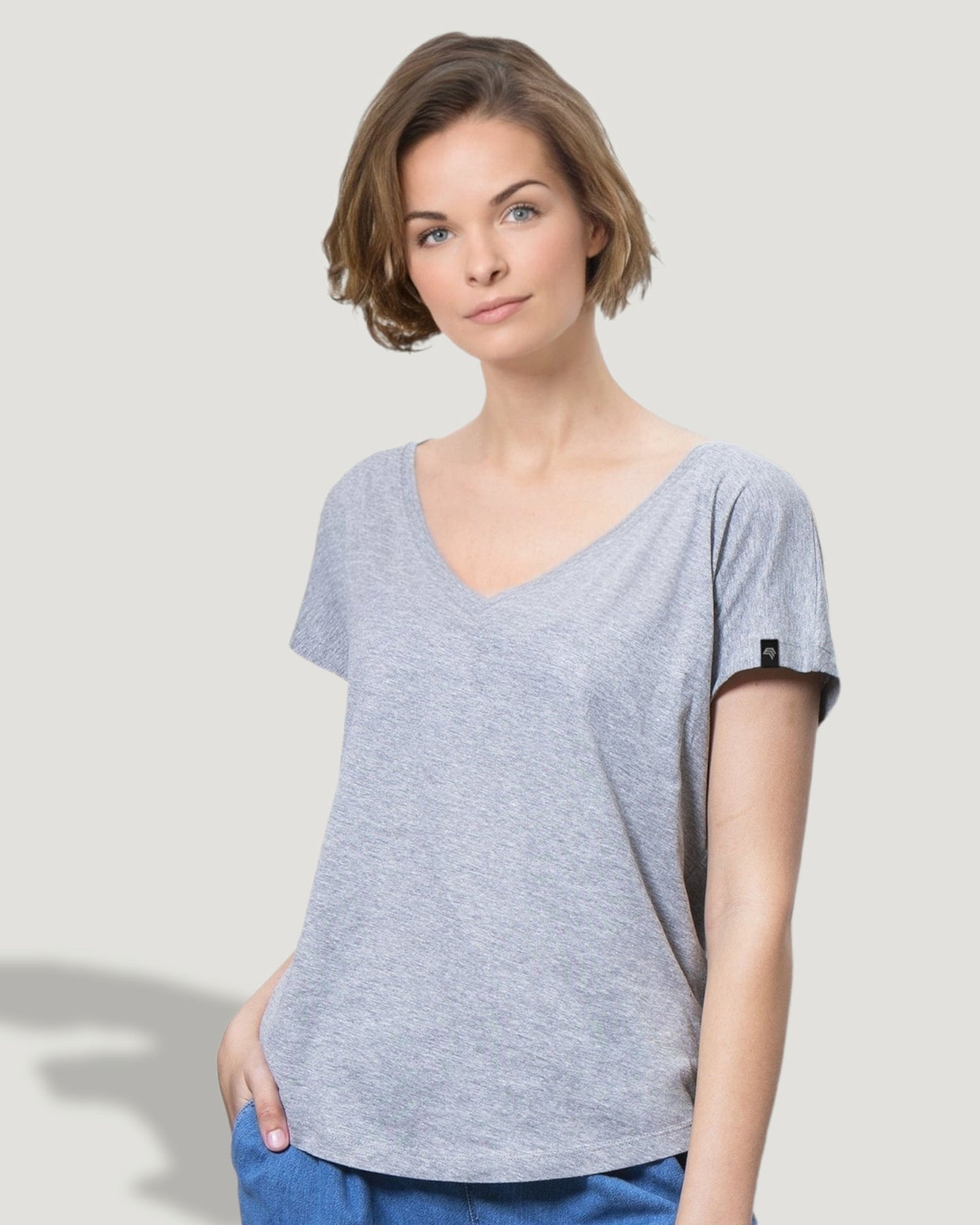 ― % ― MTS M147 ― Women's Bio-Baumwolle V-Neck T-Shirt - Heather Grau Melange [M]