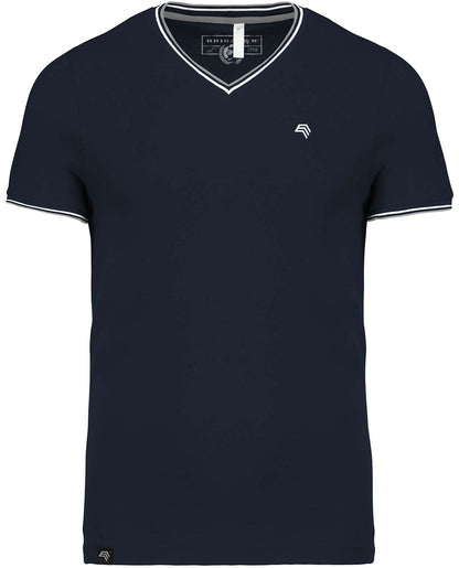 ― % ― KRB K374 ― Piqué-Trikot V-Neck T-Shirt - Navy Blau / Weiß / Grau [XL]