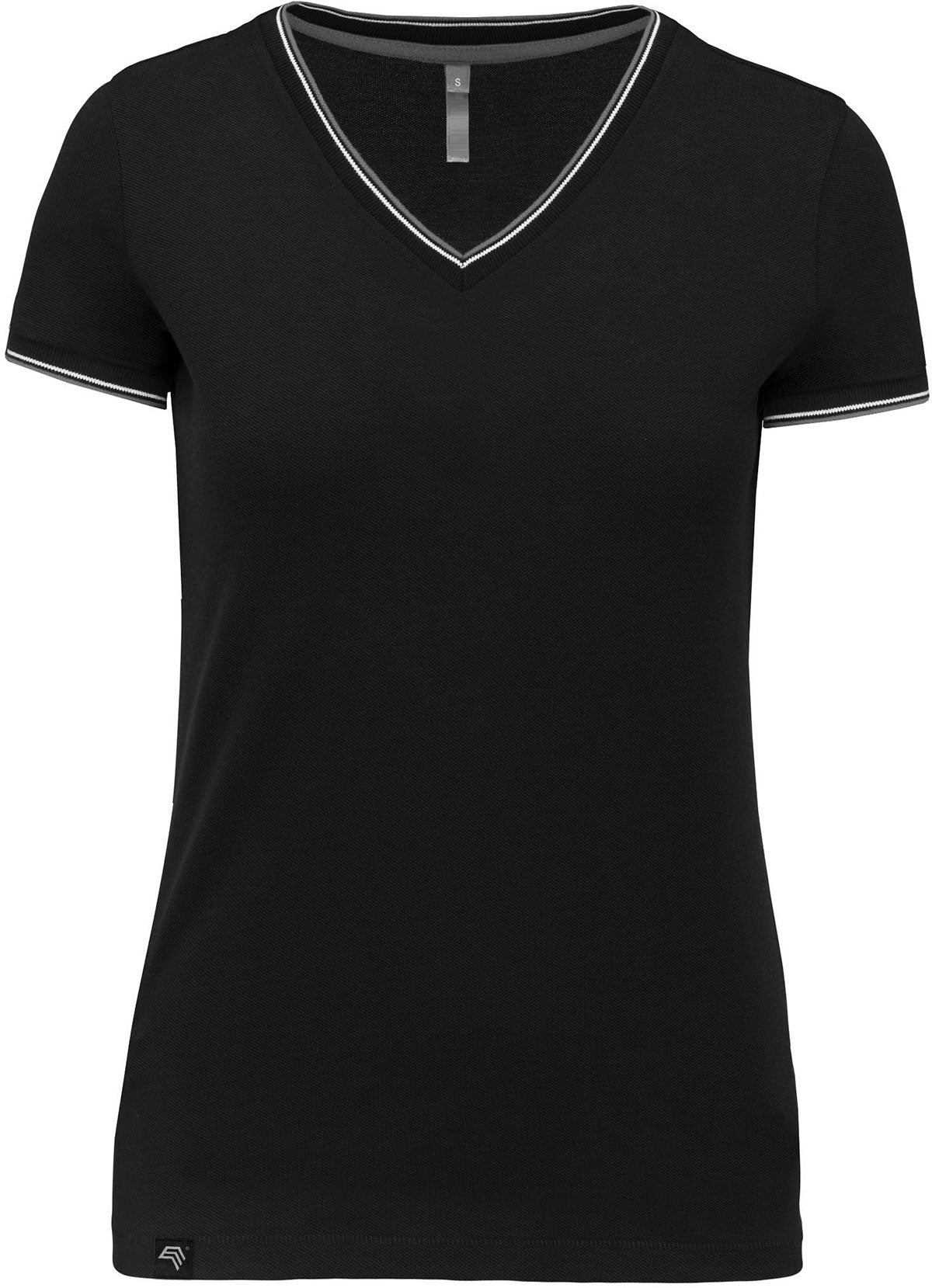 KRB K394 ― Damen Piqué-Trikot V-Neck T-Shirt - Schwarz / Grau / Weiß