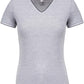 KRB K394 ― Damen Piqué-Trikot V-Neck T-Shirt - Melange Grau / Blau / Weiß