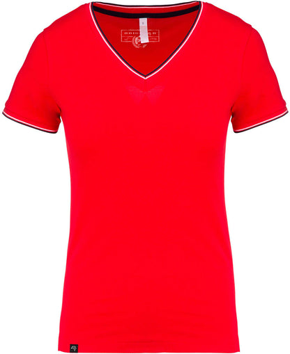KRB K394 ― Damen Piqué-Trikot V-Neck T-Shirt - Rot / Blau / Weiß