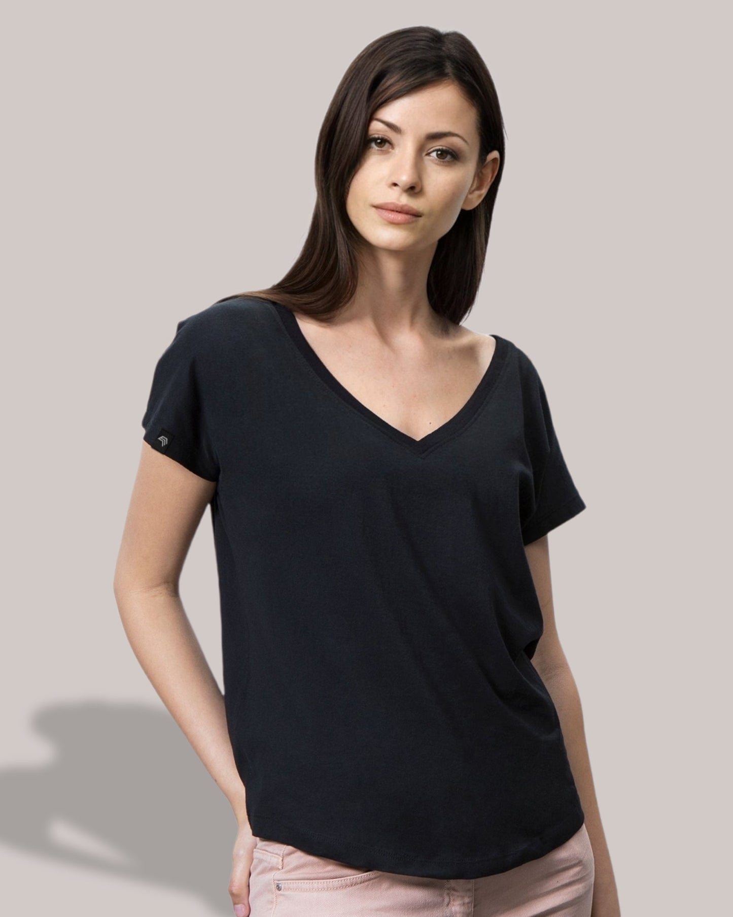 MTS M147 ― Damen Bio-Baumwolle V-Neck T-Shirt - Schwarz