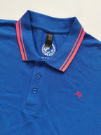 ― % ― SLS 0577 ― Kontraststreifen Polo Shirt - Royal Blau / Neon Coral / 2XL