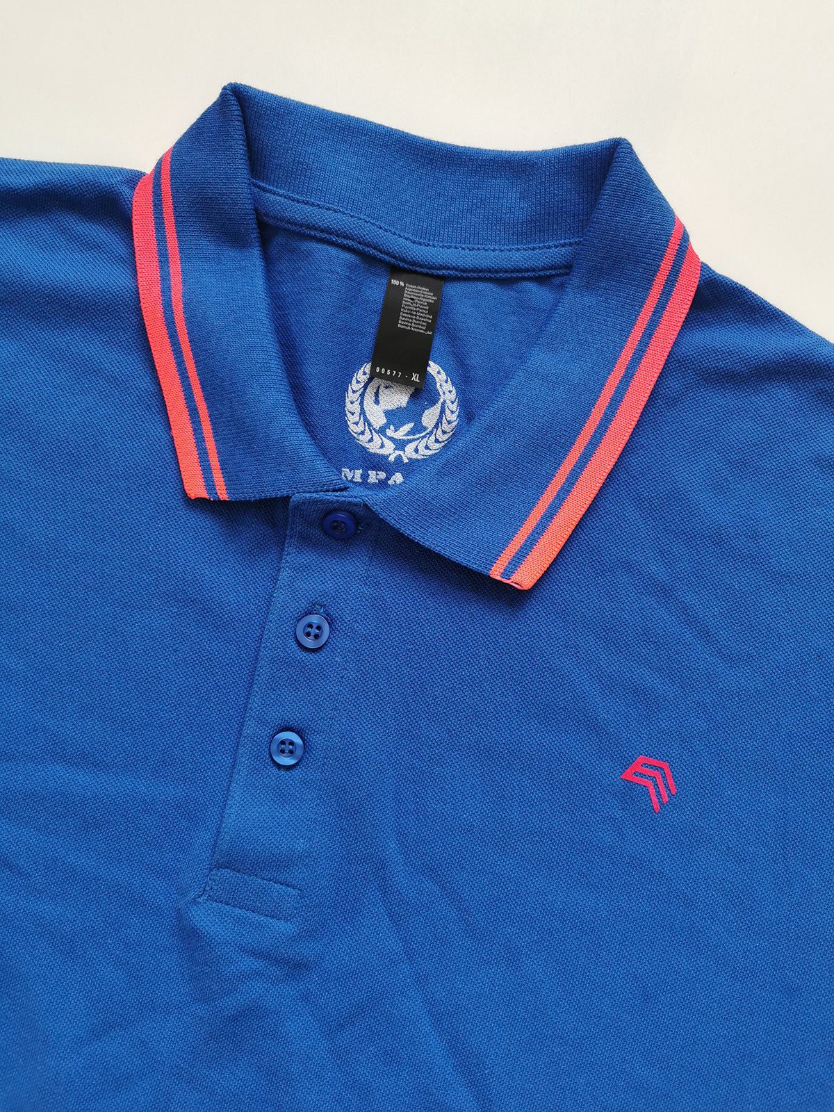 ― % ― SLS 0577 ― Kontraststreifen Polo Shirt - Royal Blau / Neon Coral / 2XL