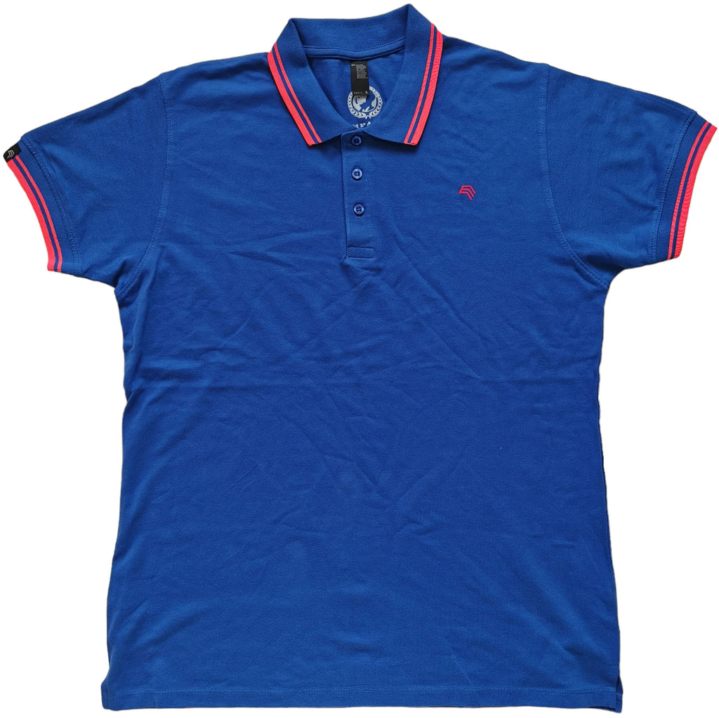 ― % ― SLS 0577 ― Kontraststreifen Polo Shirt - Royal Blau / Neon Coral / 2XL