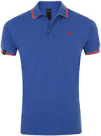 ― % ― SLS 0577 ― Kontraststreifen Polo Shirt - Royal Blau / Neon Coral / 2XL