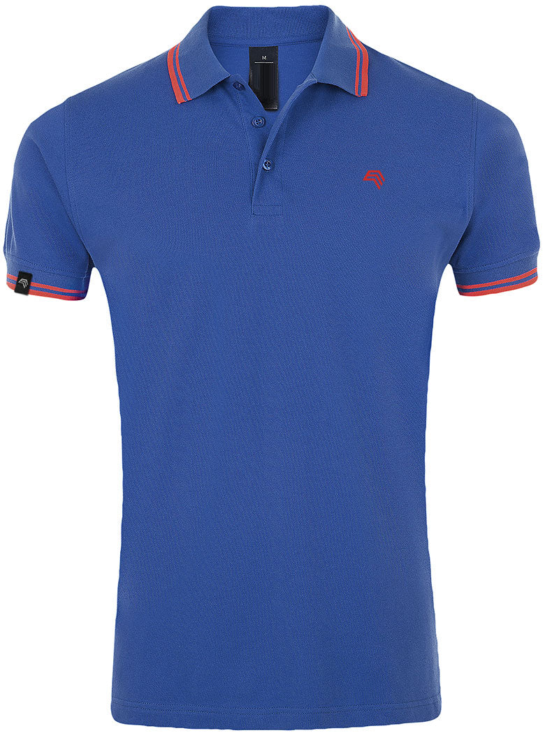 ― % ― SLS 0577 ― Kontraststreifen Polo Shirt - Royal Blau / Neon Coral / 2XL