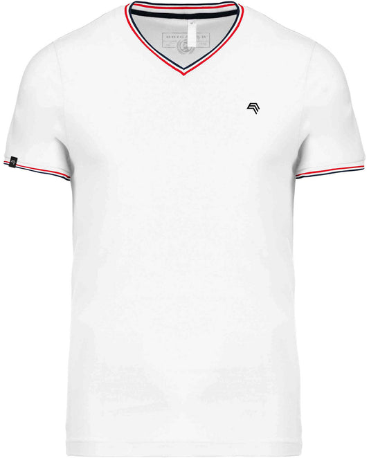 ― % ― KRB K374/10A ― Piqué-Trikot V-Neck T-Shirt - Weiß / Rot / Blau [XL]