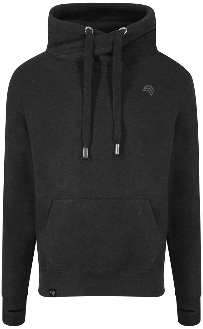 JDS 0021 ― Cross Neck Hoodie - Smoke Black Melange