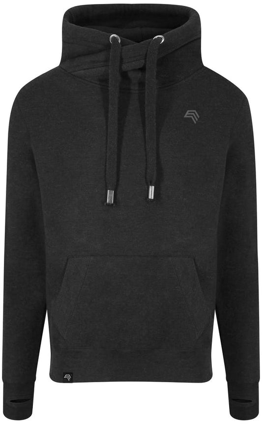 JDS 0021 ― Cross Neck Überkreuz Hoodie - Smoke Schwarz Melange